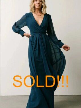 NWT Baltic Born Lydia Maxi Dress in Topaz size XS Faux Wrap Long Sleeve‎